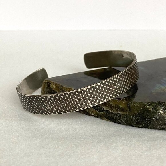 Oxidized Sterling Silver 925 Artisan A&M 10.5MM Textured Cuff Bracelet Sz 7.5" - Picture 3 of 16